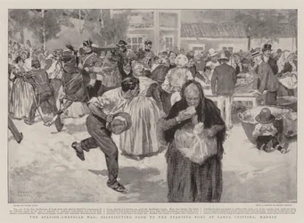 Der Spanisch-Amerikanische Krieg, Verteilung von Lebensmitteln an die hungernden Armen in Santa Cristina, Madrid